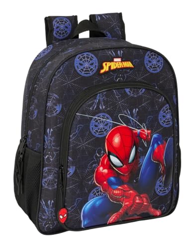 Safta Spiderman Attack Schulrucksack für Kinder, anpassbar an den Kinderwagen, ideal für Kinder im Schulalter, bequem und vielseitig, Qualität und Widerstandsfähigkeit, 32 x 12 x 38 cm, Schwarz, M, von safta