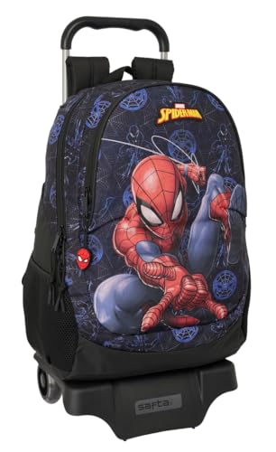 Safta Spiderman Attack Schulrucksack mit Trolley, ideal für Kinder verschiedener Altersgruppen, bequem und vielseitig, Qualität und Widerstandsfähigkeit, 33 x 15 x 43 cm, Schwarz, M, Casual von safta