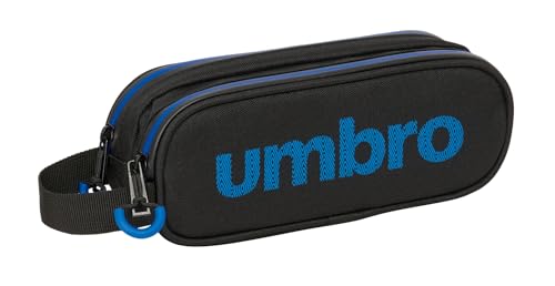 Safta Umbro Jet Black Doppelmäppchen für Kinder, ideal für Kinder im Schulalter, bequem und vielseitig, Qualität und Widerstandsfähigkeit, 21 x 6 x 8 cm, Schwarz, M, Casual von safta