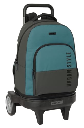 Safta Urban Style Großer Rucksack mit Rädern, kompakt, abnehmbar, ideal für Kinder verschiedener Altersgruppen, bequem und vielseitig, Qualität und Widerstandsfähigkeit, 33 x 22 x 45 cm, grau/blau, M, von safta