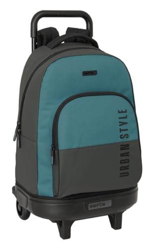 Safta Urban Style Großer Rucksack mit Rädern, kompakt, abnehmbar, ideal für Kinder verschiedener Altersgruppen, bequem und vielseitig, Qualität und Widerstandsfähigkeit, 33 x 22 x 45 cm, grau/blau, M, von safta