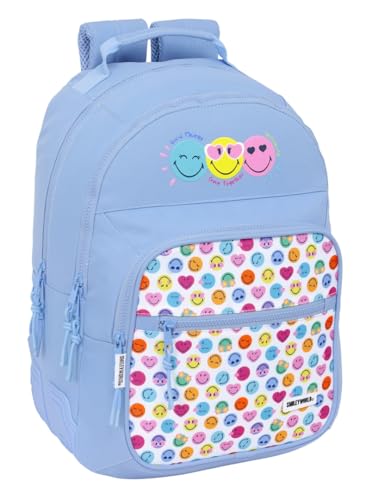 Smiley World Joyful Doppel-Rucksack, anpassbar, recycelbarer Stoff, ideal für Kinder verschiedener Altersgruppen, bequem und vielseitig, Qualität und Widerstandsfähigkeit, 32 x 15 x 42 cm, Hellblau / Smiley World Joyful Doppel-Rucksack, anpassbar, recycelbarer Stoff, ideal für Kinder verschiedener Altersgruppen, bequem und vielseitig, Qualität und Widerstandsfähigkeit, 32 x 15 x 42 cm, Hellblau / von safta