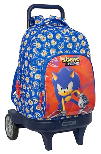 Sonic Prime Großer Rucksack mit Rädern, kompakt, abnehmbar, ideal für Kinder verschiedener Altersgruppen, bequem und vielseitig, Qualität und Widerstandsfähigkeit, 33 x 22 x 45 cm, Blau, blau, von safta