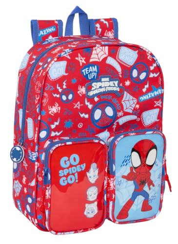 Spidey Rescue Kinderrucksack, anpassbar an den Wagen, einfache Reinigung, ideal für Kinder verschiedener Altersgruppen, bequem und vielseitig, Qualität und Widerstandsfähigkeit, 26 x 11 x 34 cm, Rot / von safta