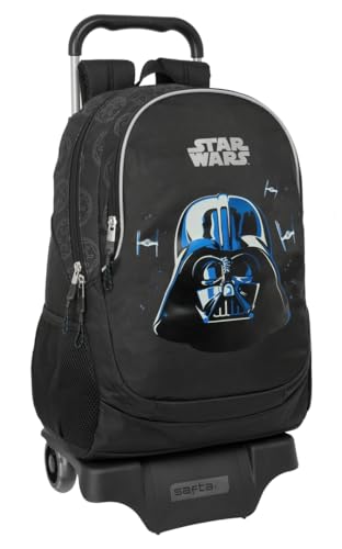 Star Wars Rebellion Schulrucksack mit Trolley, ideal für Kinder verschiedener Altersgruppen, bequem und vielseitig, Qualität und Widerstandsfähigkeit, 33 x 15 x 43 cm, Schwarz, M, Lässig von safta