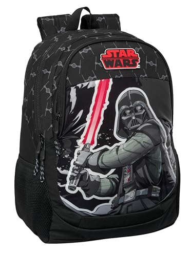 Star Wars The Fighter Schulrucksack für Kinder, ideal für Kinder verschiedener Altersgruppen, bequem und vielseitig, Qualität und Widerstandsfähigkeit, 32 x 16 x 44 cm, Schwarz, Schwarz, Estándar, von safta