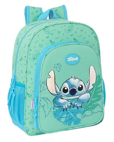 Stich Aloha Schulrucksack für Kinder, anpassbar an den Wagen, ideal für Kinder im Schulalter, bequem und vielseitig, Qualität und Widerstandsfähigkeit, 32 x 12 x 38 cm, Türkis, türkis, Estándar, von safta