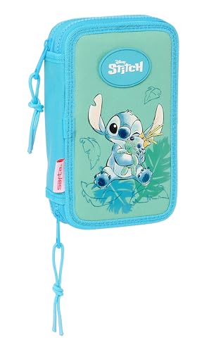 Stitch Aloha Schulmäppchen für Kinder, bunt, mit 28 nützlichen Utensilien, ideal für Kinder von 5 bis 14 Jahren, bequem und vielseitig, Qualität und Widerstandsfähigkeit, 12,5 x 4 x 19,5 cm, Türkis, von safta