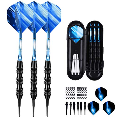 sanfeng Dartpfeile, Dartpfeile mit kunststoffspitze für elektronische dartscheibe 20 Gramm, Profi Softdarts E Dart Pfeile, Aluminum Shafts 50 Anti-Lose Gummiringe 30 Spitzen 6 Flights von sanfeng