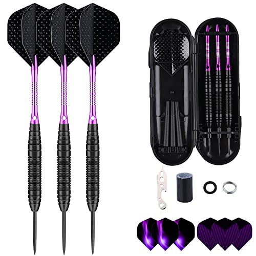 sanfeng Dartpfeile mit Metallspitze Steeldarts 22 Gramm mit Lila Aluminum Schafts 9 Flights, 50 Anti-Lose Gummiringe 12 Spring Rings 1 Dart Tool Sharpener sanfeng Dartpfeile mit Metallspitze Steeldarts 22 Gramm mit Lila Aluminum Schafts 9 Flights, 50 Anti-Lose Gummiringe 12 Spring Rings 1 Dart Tool Sharpener von sanfeng