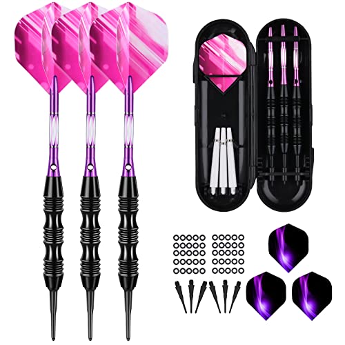 sanfeng Dartpfeile mit kunststoffspitze für elektronische dartscheibe 20 Gramm, Profi Softdarts Dart Pfeile, Lila Aluminum Shafts 50 Anti-Lose Gummiringe 30 Spitzen 6 Flights von sanfeng