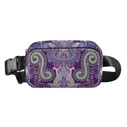 Gürteltasche mit Paisleymuster, violett, niedlich, für Damen und Herren, wasserabweisend, Crossbody-Sporttasche mit verstellbarem Gurt, für Reisen, Fitnessstudio, Arbeit von sanluoli