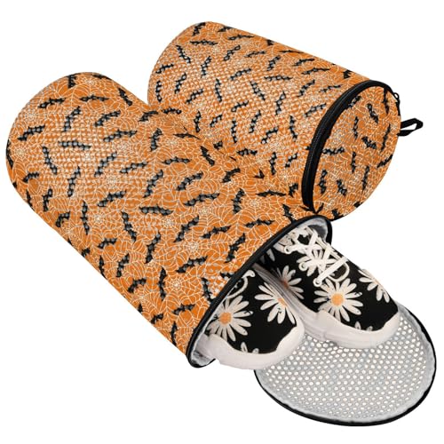 Schuhbeutel Waschmaschine Sneaker Waschmaschine 2 Stück Schuh Mesh Wäschesack Tennisschuh Waschbeutel, Happy Halloween orange Fledermäuse, 1 size von sanluoli