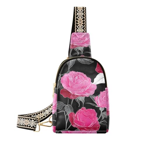 Trendige Roses Pfirsichschwarze Schultertasche, Umhängetasche, leicht, für Damen, Tagesrucksack von sanluoli