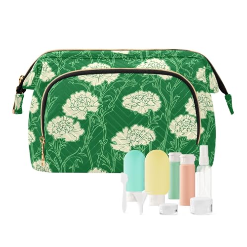 sanluoli Bunte Make-up-Tasche mit Blumenmuster, wasserdichte Kapazität, Reise-Kosmetiktasche, Kosmetiktasche für Geldbörse für große Kosmetika, Nelke Spitze Gras Grün, 1 size von sanluoli