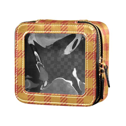 sanluoli Kosmetiktasche für Damen, Motiv: Herbst/Herbst, Havest, kariert, gelb, niedlich, transparent, Kulturbeutel mit Reißverschluss, Hautpflege-Tasche für Damen, Orange Herbst Havest Plaid Gelb, 1 von sanluoli