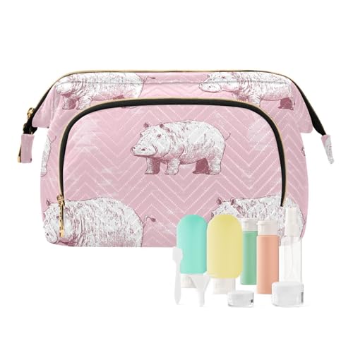 sanluoli Kulturbeutel mit Flamingos Kamel, Reißverschluss, Reisetaschen für Damen, Münzgeldbörse, Geldbörse für Make-up-Pinsel, Nilpferd Baby Pfirsich nahtloses Bild, 1 size von sanluoli