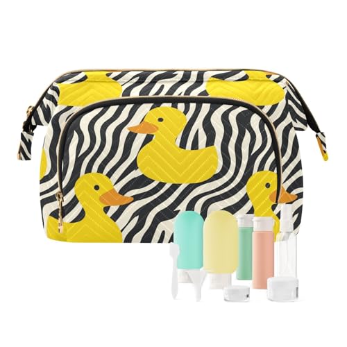 sanluoli Niedliche schöne Bären-Reisetasche, wasserdicht, Badezimmer-Aufbewahrungstasche, Damen, Münzgeldbörse für Reisen, Pfirsichschwarz, Gestreifte Cartoon-Ente, 1 size von sanluoli