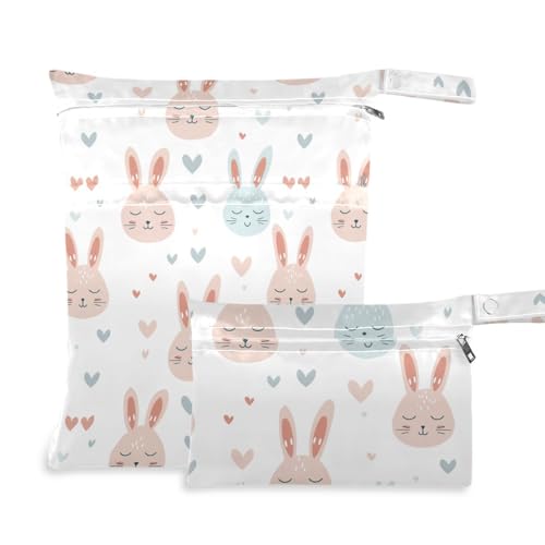 sanluoli Wasserdichte Anzugtasche, wasserdicht, 2 Stück, nasse Tasche für Badeanzug mit Griffen für Reisen, Baby-Windeln (Pink Cute Bunny) von sanluoli