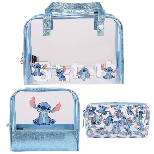 Disney Stitch Blaues Set von DREI Reise-Kosmetiktaschen mit Reißverschluss von sarcia.eu