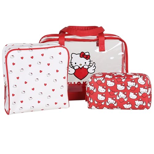 Hello Kitty Reiseschminktaschen Set mit Reißverschluss, 3 Stück, Rot-weißes, Verschiedene Größen Hello Kitty Reiseschminktaschen Set mit Reißverschluss, 3 Stück, Rot-weißes, Verschiedene Größen von sarcia.eu