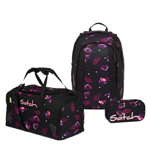 satch Air Schulrucksack Set 3tlg. inkl. Schlamperbox und Sporttasche (Mystic Nights) von satch