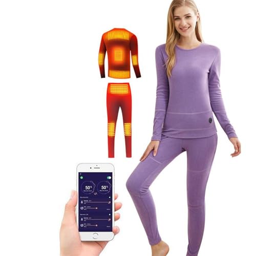 Beheizte Thermo-Unterwäsche, Beheizbare Unterwäsche USB , Heizung Thermounterwäsche Thermostatische Baselayer für Damen Herren, 5 Temperaturregelung, für Cycling Motorrad Ski Angeln Jagd,Purple,Large von scosao