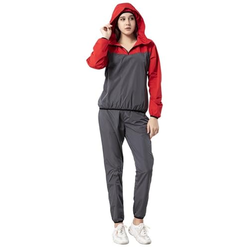 scosao Sauna Schwitzanzug Damen Saunaanzüge Schwitzjacke & Sauna Hose, Schwitzanzug Sauna Sweatshirt Kapuze Gewichtsverlust Sauna-Kleidung für Fitness Trainingsanzug Sweatsport Schwitzeffekt,Gray,XXL von scosao