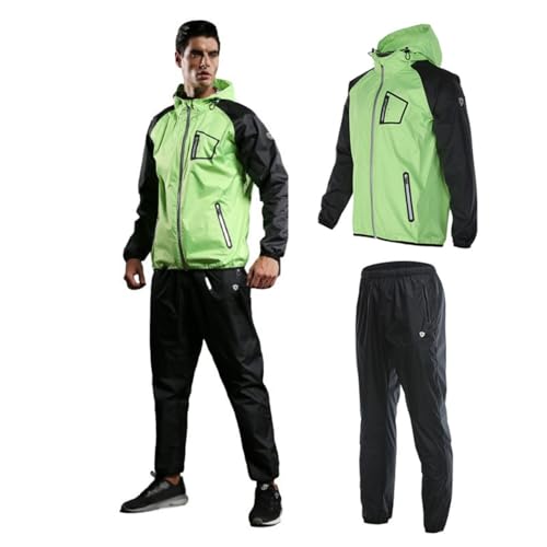 scosao Sauna Suits Schwitzanzug Herren, Saunaanzug Zum Abnehmen Kapuzen Anzug Hose und Jacke, Sauna-Kleidung Sweat Saunajacke Top Sweatanzug Sportanzug Trainingsanzug Thermo Sweatsuit Boxen,Green,XXL von scosao