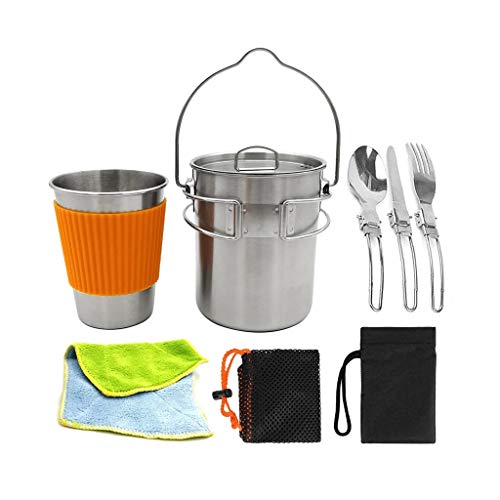 Outdoor Camping Kochgeschirr Kit Camping Wasserbecher mit Protektor Gabel Löffel Kit mit Tragetasche für Picknick Rucksackreisen Wandern von sdfdefhdjfvbsbdfcshd