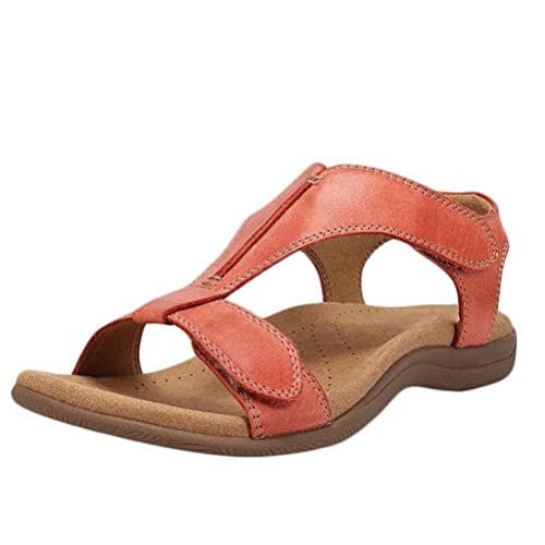 seiveini Damen Sandalen Bequem Flach Klettverschluss Sandaletten Mit Absatz Vintage Elegant Sommer Strand Schuhe Ultraleichte Stretch Freizeit Flach Sandalette Frauen Flache Sandalen A Orange 36 EU von seiveini