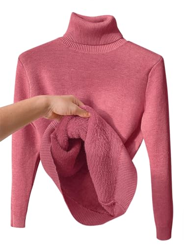 seiveini Thermo-Unterhemd Damen Gefüttert Plüsch Strickpullover Langarm Winter Pullover Thermounterwäsche Langarmshirt mit Rollkragen Thermo Hemd Frauen Base Layer Pulli Sweater A Rose Rot XXL von seiveini