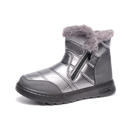 seiveini Wanderschuhe Damen Winter Warme wasserdichte Schneestiefel mit Fell Gefüttert High Top Anti-Rutsch Walking Outdoor Schuhe Flauschige Schneestiefel Ankle Boots Damen C Silber 37 EU von seiveini