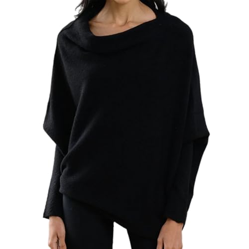 Asymmetric Draped Jumper, Asymmetrical Sweaters for Women, Oversized Off The Shoulder Sweater, Batwing Sleeves Sweaters (Black,One Size) von senmew