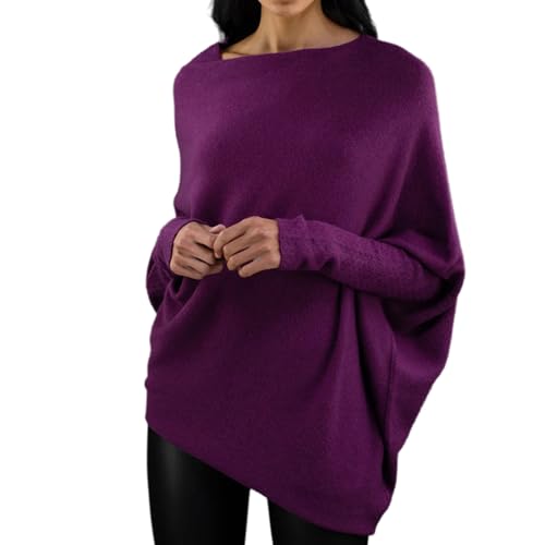 Asymmetric Draped Jumper, Asymmetrical Sweaters for Women, Oversized Off The Shoulder Sweater, Batwing Sleeves Sweaters (Purple,One Size) von senmew