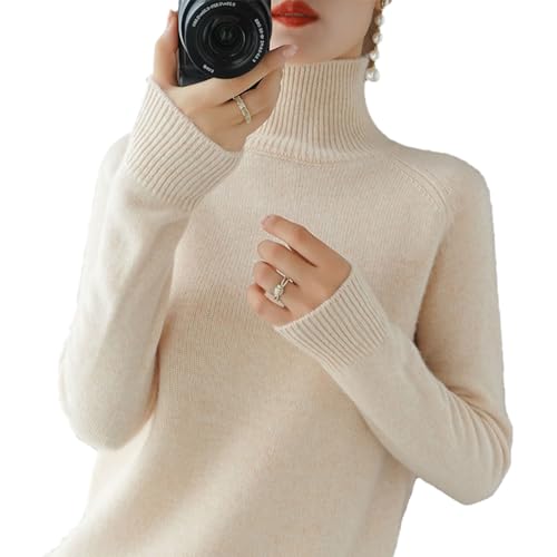 Women's Solid Turtleneck Knit Sweater, Turtleneck Sweater Women, Mock Turtleneck for Women, Ribbed Turtleneck Women (Light Beige,S) von senmew