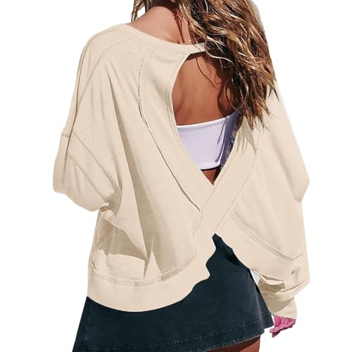 senmew Open Back Workout Tops for Women, Womens Open Back Workout Tops, Open Back Shirt, Open Back Tops for Women (Beige,XL) von senmew