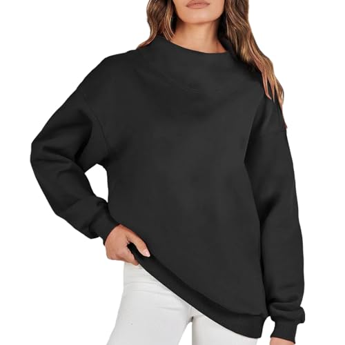 senmew Women's Oversized Mock Neck Sweatshirt, Women's Slit Mock Neck Oversized Sweatshirt, for Cool Weather (Black,L) von senmew