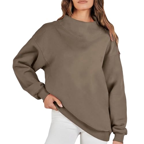 senmew Women's Oversized Mock Neck Sweatshirt, Women's Slit Mock Neck Oversized Sweatshirt, for Cool Weather (Brown,L) von senmew