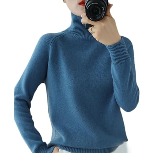 senmew Women's Solid Turtleneck Knit Sweater, Turtleneck Sweater Women, Mock Turtleneck for Women, Ribbed Turtleneck Women (Blue,S) von senmew