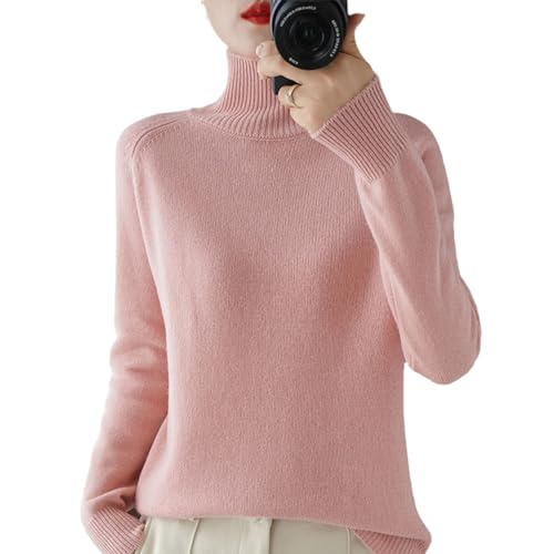 senmew Women's Solid Turtleneck Knit Sweater, Turtleneck Sweater Women, Mock Turtleneck for Women, Ribbed Turtleneck Women (Pink,S) von senmew