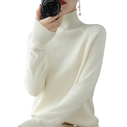 senmew Women's Solid Turtleneck Knit Sweater, Turtleneck Sweater Women, Mock Turtleneck for Women, Ribbed Turtleneck Women (White,M) von senmew