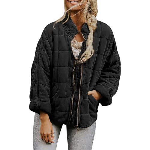 senmew Womens Dolman Quilted Lightweight Jackets, Women's Quilted Lightweight Jackets, Quilted Jackets for Women, with Pocket (Black,XL) von senmew