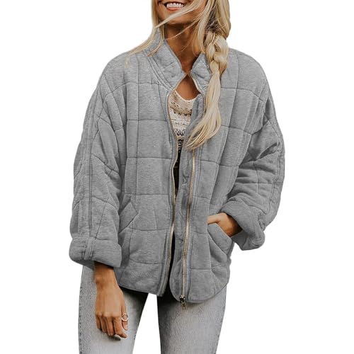 senmew Womens Dolman Quilted Lightweight Jackets, Women's Quilted Lightweight Jackets, Quilted Jackets for Women, with Pocket (Light Gray,S) von senmew