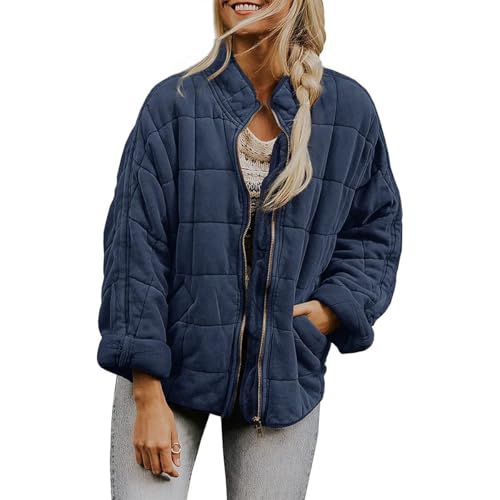 senmew Womens Dolman Quilted Lightweight Jackets, Women's Quilted Lightweight Jackets, Quilted Jackets for Women, with Pocket (Navy Blue,2XL) von senmew