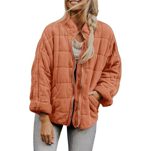 senmew Womens Dolman Quilted Lightweight Jackets, Women's Quilted Lightweight Jackets, Quilted Jackets for Women, with Pocket (Orange,XL) von senmew