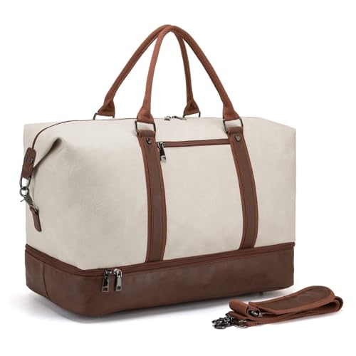 Reisetasche mit Schuhbeutel, Wochenendtasche, Übernachtungstasche, Handgepäcktasche, Reisetasche, Seesack für Reisen, Turnbeutel für Damen oder Herren, beige Reisetasche mit Schuhbeutel, Wochenendtasche, Übernachtungstasche, Handgepäcktasche, Reisetasche, Seesack für Reisen, Turnbeutel für Damen oder Herren, beige von seyfocnia