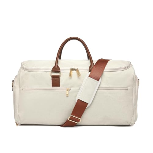 Trage auf Kleidertasche für Reisen, Konvertierbare Reise Kleidertasche für Männer Frauen, 2 in 1 hängende Koffer Anzug Business Reisetasche, Weiß Braun Trage auf Kleidertasche für Reisen, Konvertierbare Reise Kleidertasche für Männer Frauen, 2 in 1 hängende Koffer Anzug Business Reisetasche, Weiß Braun von seyfocnia