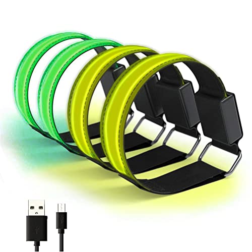 shenruifa 4 Stück LED-Armband, über USB Wiederaufladbar, Reflektierendes Band, 3 Modi, Verstellbar, Leuchtende Armbänder für Joggen, Laufen, Radfahren, Sport Im Freien (3) von shenruifa