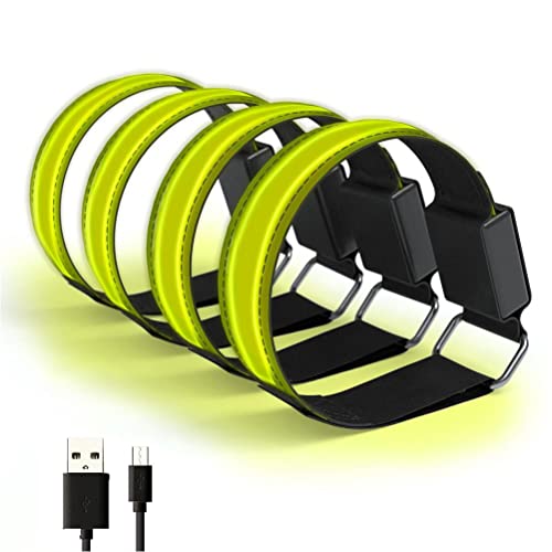 shenruifa 4 Stück LED-Armband, über USB Wiederaufladbar, Reflektierendes Band, 3 Modi, Verstellbar, Leuchtende Armbänder für Joggen, Laufen, Radfahren, Sport Im Freien (6) von shenruifa